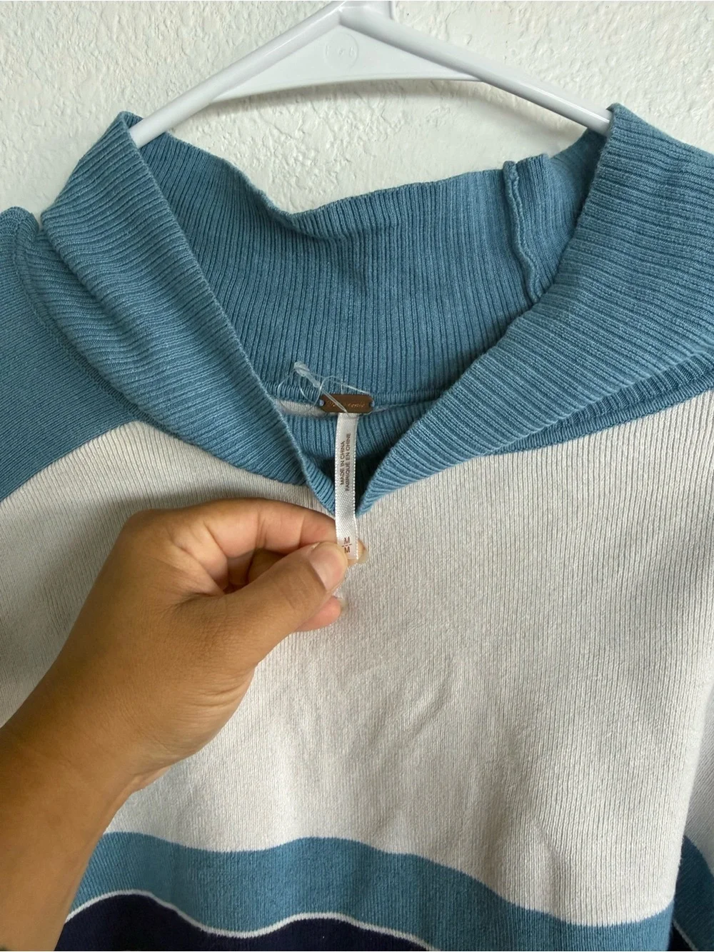 Free People Striped Crewneck Sweater in Navy, Light Blue & White